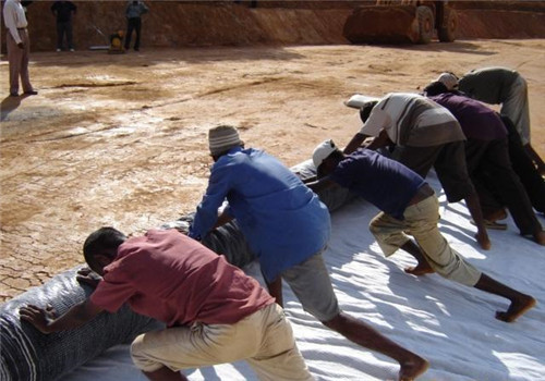 按照要求開挖截水槽同時在槽中埋設(shè)土工膜
